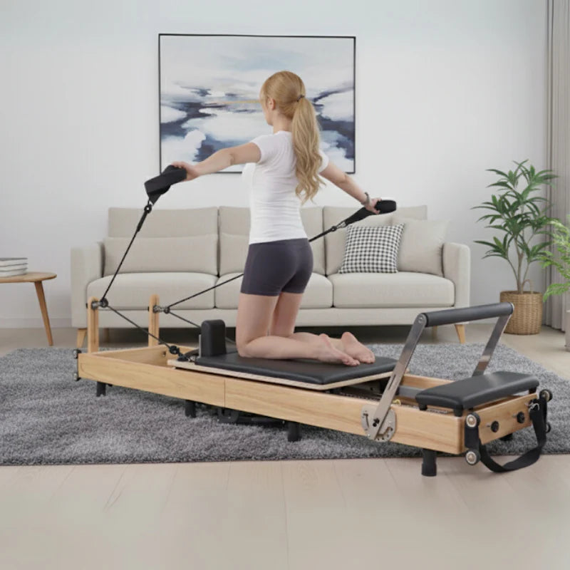 Oak Adjustable-Leg Foldable Pilates Reformer Black