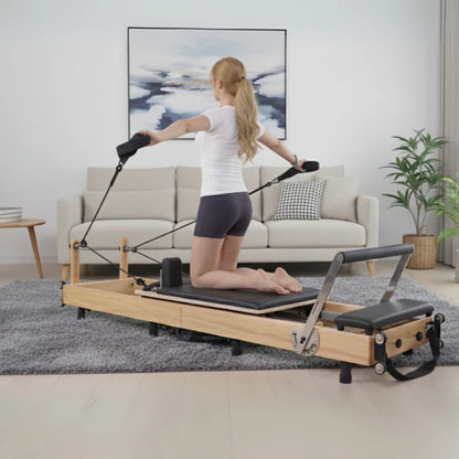 Oak Adjustable-Leg Foldable Pilates Reformer Black