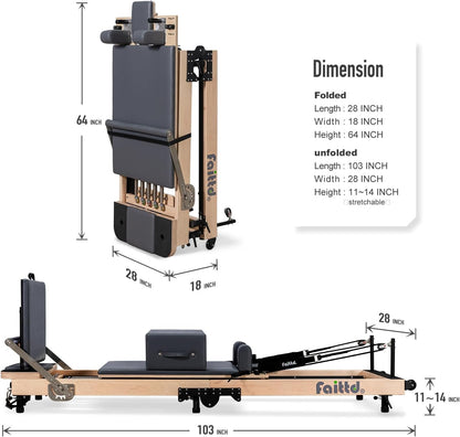Foldable Pilates Reformer & Equipment - Pilates Reformer Workout Machine for Home Gym with Reformer Accessories, Reformer Box, Padded Jump Board - up to 300 Lbs Weight Capacity