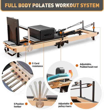 Foldable Pilates Reformer & Equipment - Pilates Reformer Workout Machine for Home Gym with Reformer Accessories, Reformer Box, Padded Jump Board - up to 300 Lbs Weight Capacity